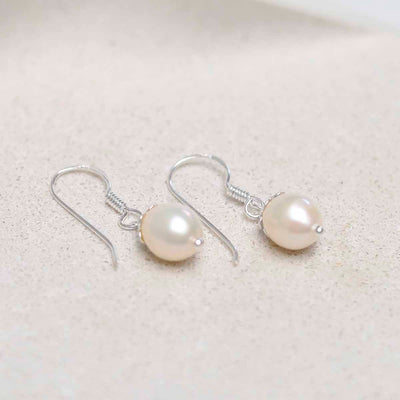 MK804S Sterling Silver Dew Drop Pearl Dangly Earrings 3