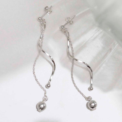 ME493 Sterling Silver Dancing Twist And Ball Stud Earrings 3 1