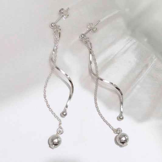 ME493 Sterling Silver Dancing Twist And Ball Stud Earrings 3 1