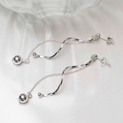 ME493 Sterling Silver Dancing Twist And Ball Stud Earrings 2 1