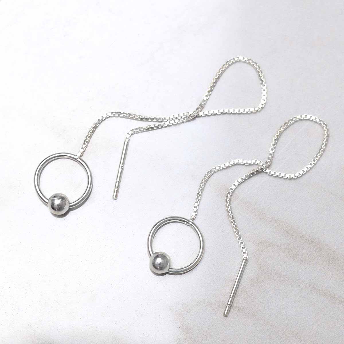 Sterling Silver Ring and Ball Threader Earrings