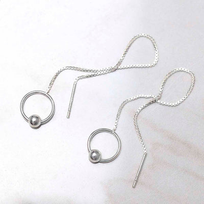 ML792 Sterling Silver Ring and Ball Threader Earrings