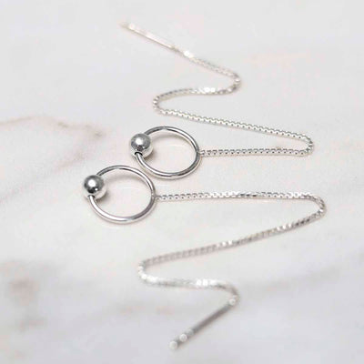 ML792 Sterling Silver Ring and Ball Threader Earrings 2