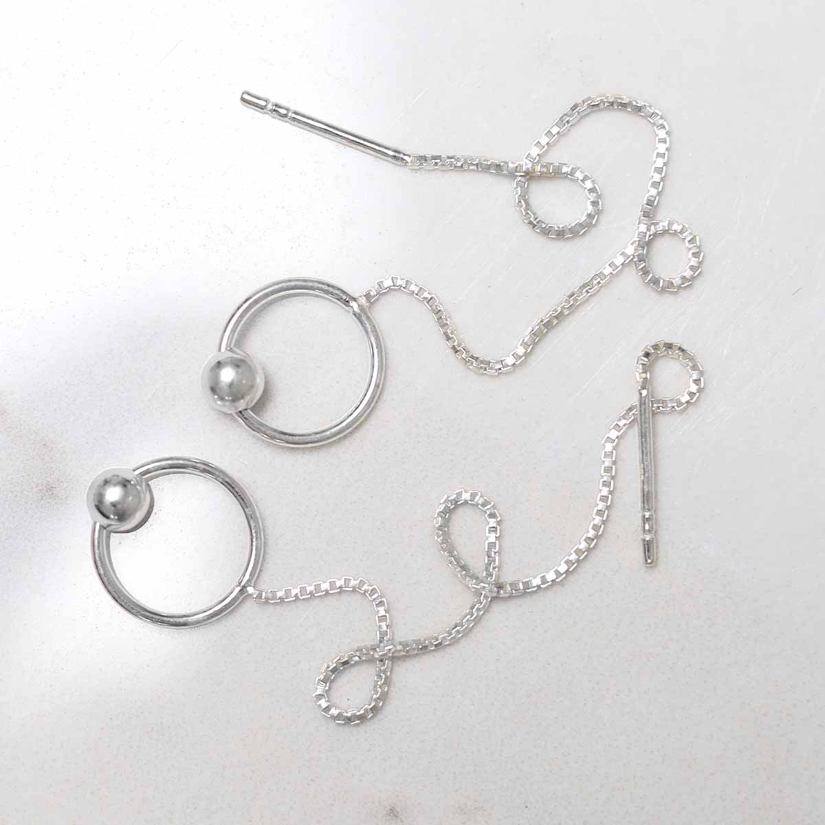 Sterling Silver Ring and Ball Threader Earrings