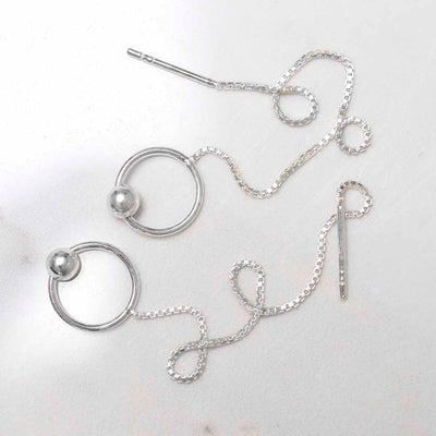 ML792 Sterling Silver Ring and Ball Threader Earrings 3