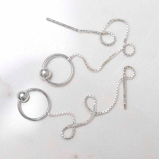 ML792 Sterling Silver Ring and Ball Threader Earrings 3