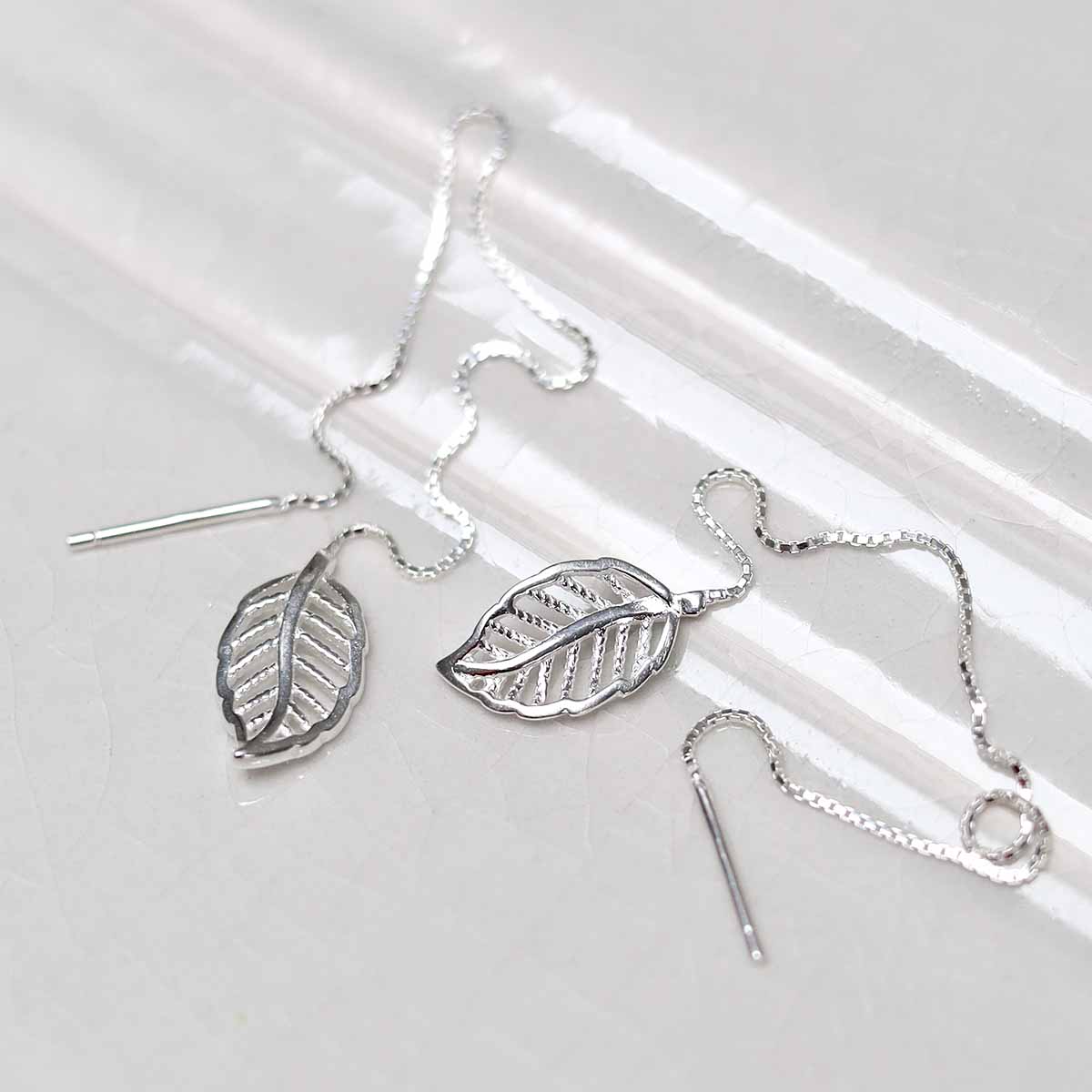 Sterling Silver Leaf Threader Earrings