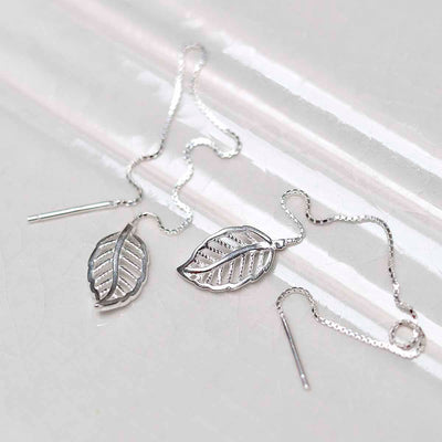 ML795 Sterling Silver Leaf Threader Earrings