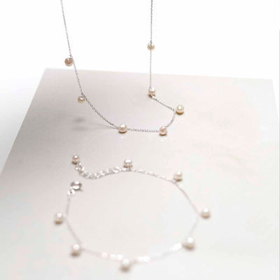 MK818 Sterling Silver String of Pearls Bracelet and necklace Group