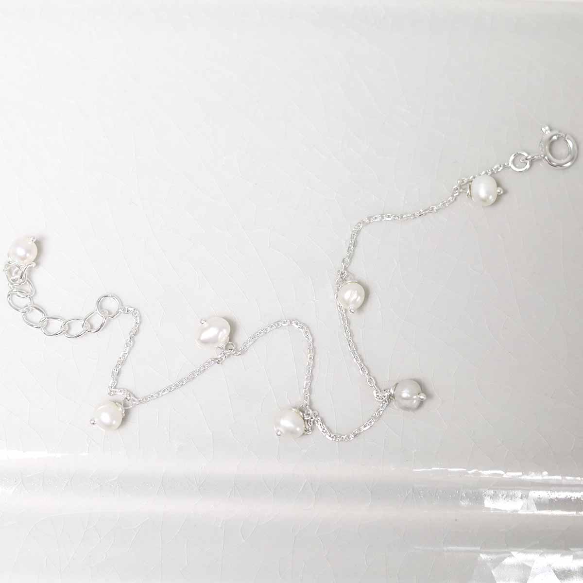 Sterling Silver String of Pearls Bracelet