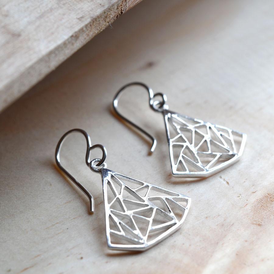 Sterling Silver Dangly Art Deco Triangles Earrings