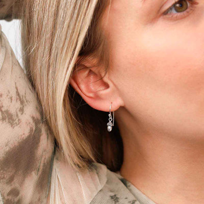 MZB141 Sterling Silver Acorn Earrings Model
