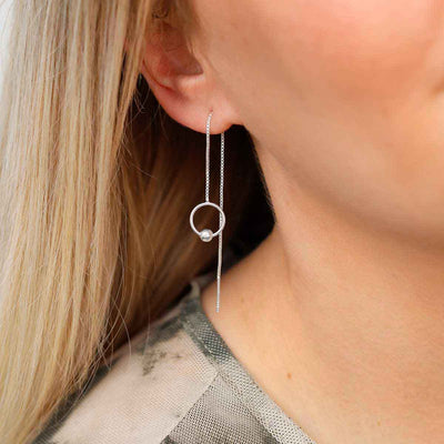 ML792 Sterling Silver Ring and Ball Threader Earrings Model