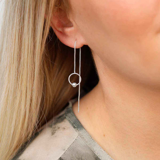 ML792 Sterling Silver Ring and Ball Threader Earrings Model