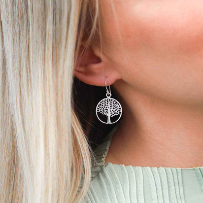 ME534E Sterling Silver Oak Tree Earrings Model