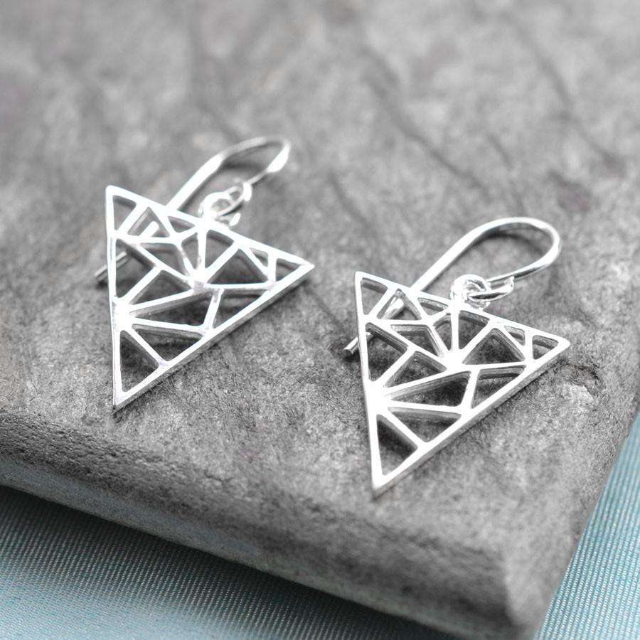 Sterling Silver Dangly Geometric Triangle Earrings