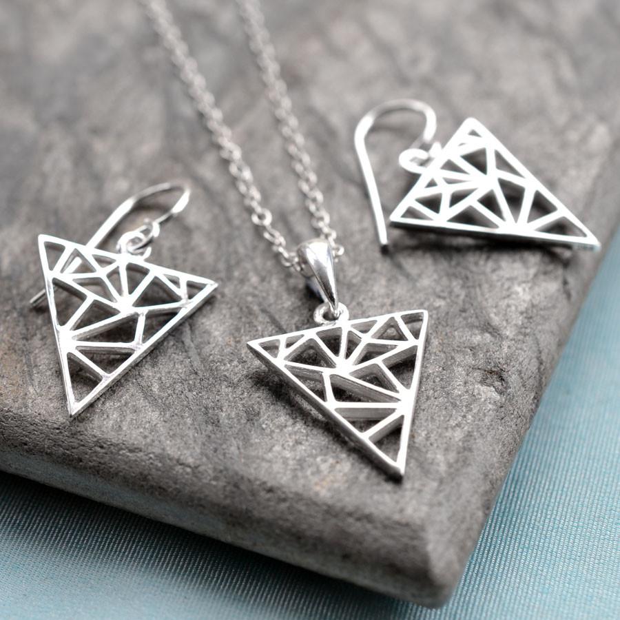 Sterling Silver Dangly Geometric Triangle Earrings