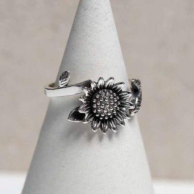 MZB144 Sterling Silver Adjustable Oxidised Sunflower Ring 2