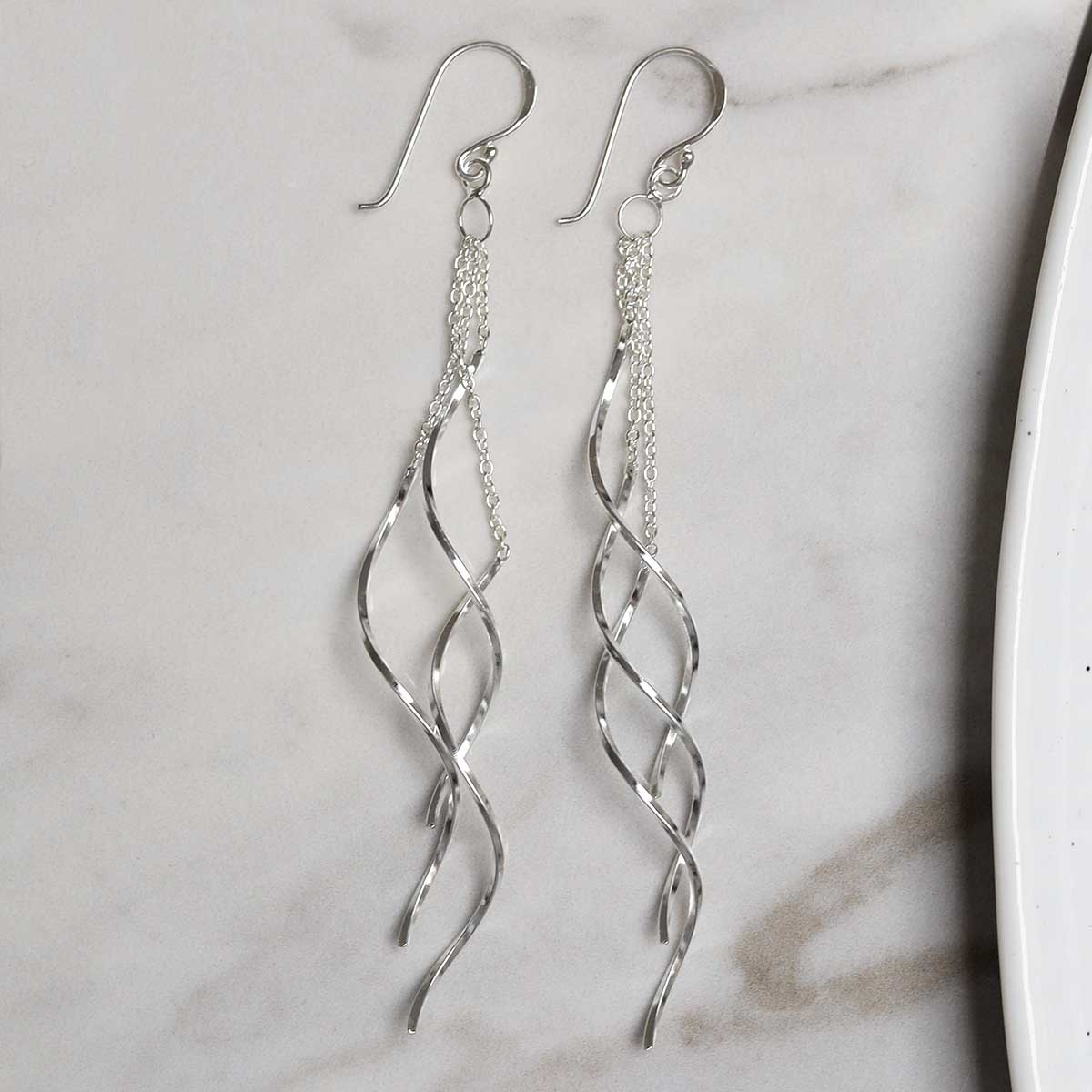 Sterling Silver Cascading Twist Earrings