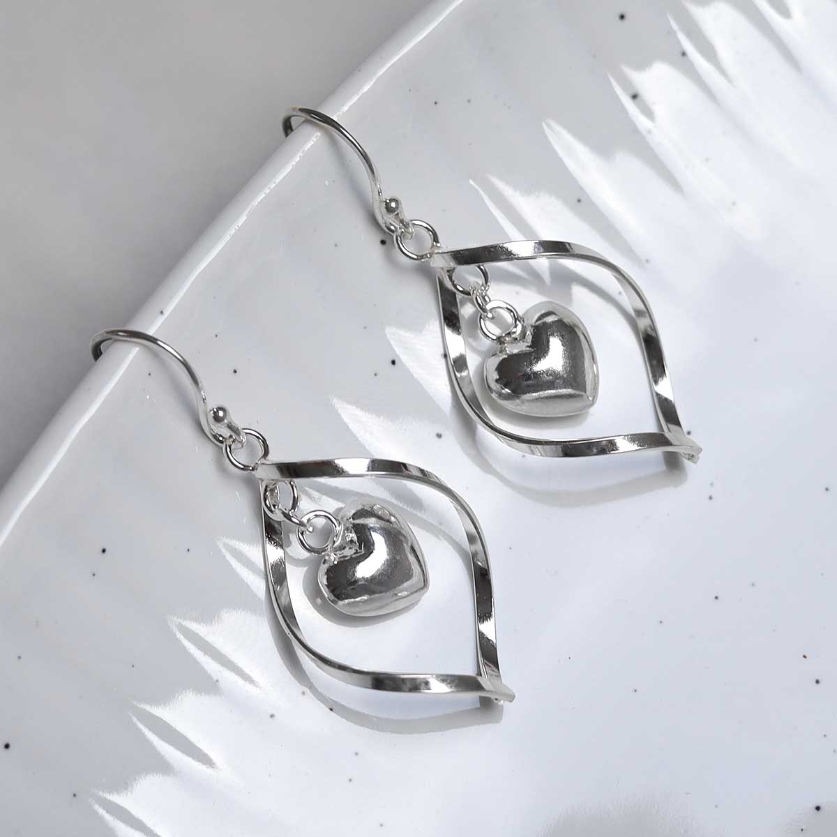 Sterling Silver Twisted Heart Earrings
