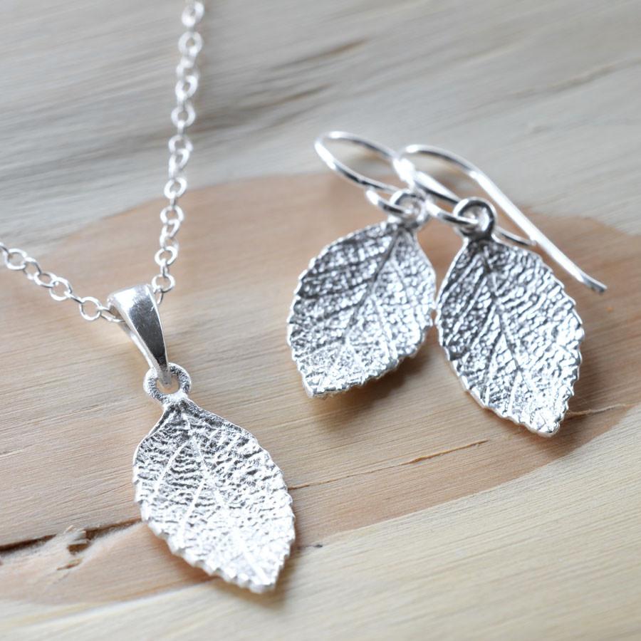 Silver Mint Leaf Jewellery Set