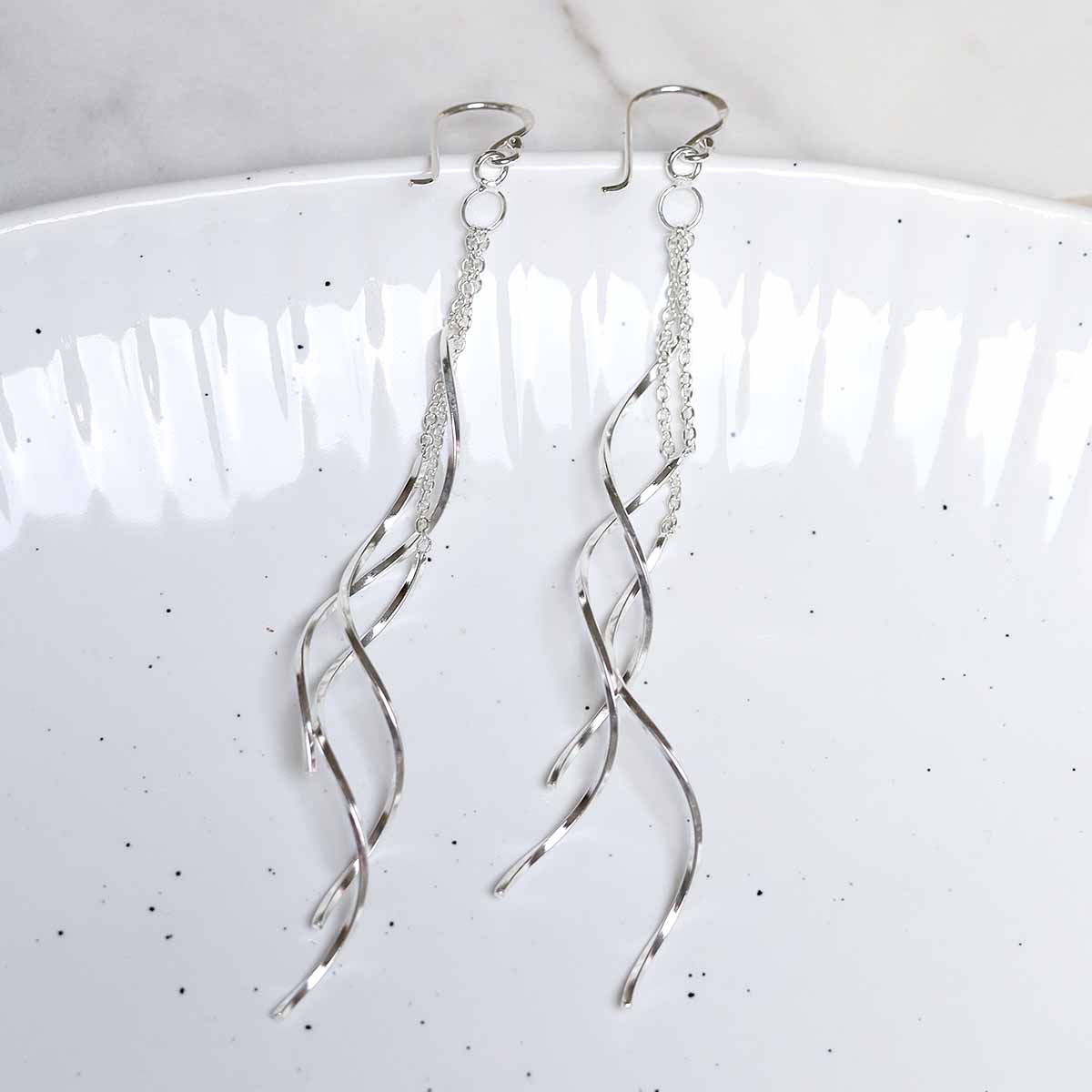 Sterling Silver Cascading Twist Earrings