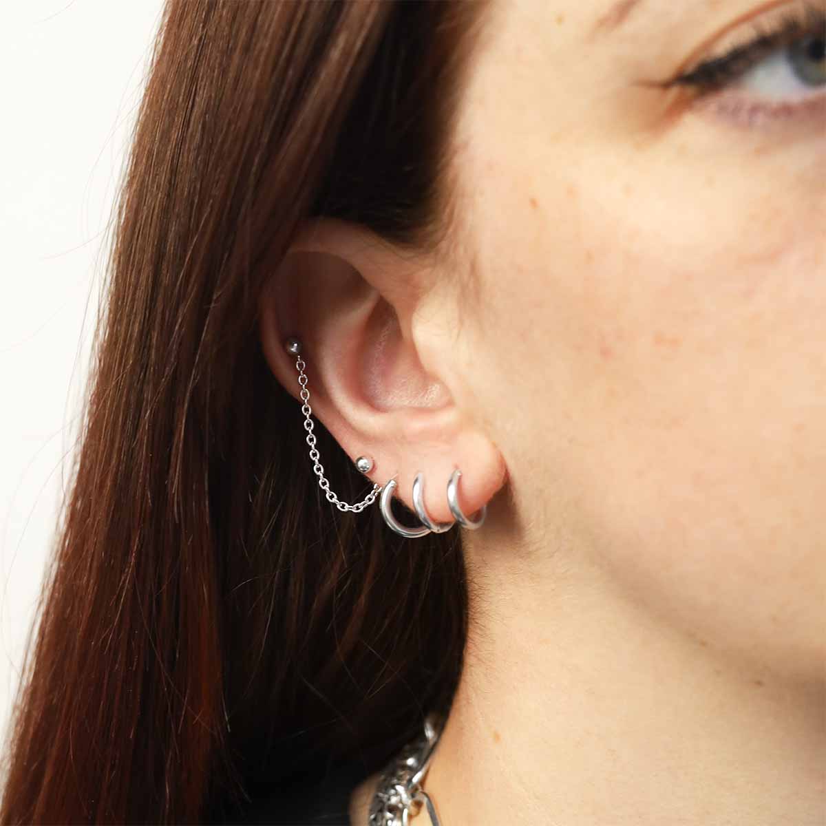 Sterling Silver Helix Chain Stud Earrings
