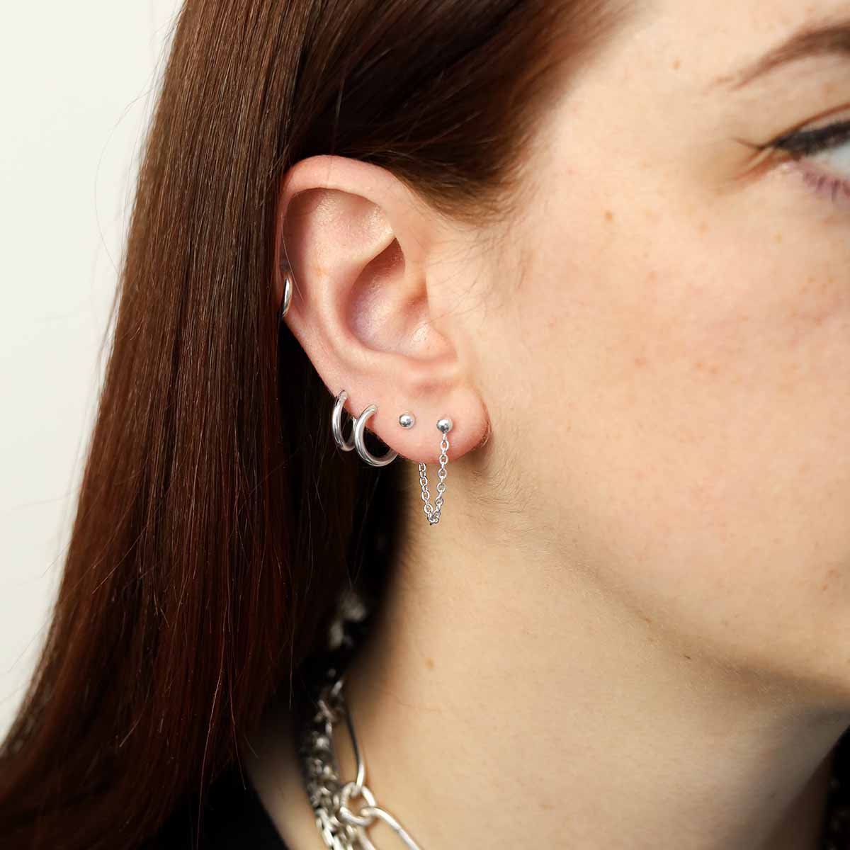 Sterling Silver Helix Chain Stud Earrings