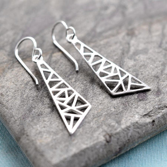 MJ0283E Silver Geometric Drop Triangle Earrings 2