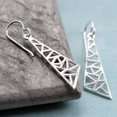 MJ0283E Silver Geometric Drop Triangle Earrings
