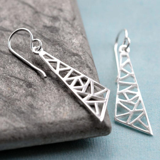 MJ0283E Silver Geometric Drop Triangle Earrings