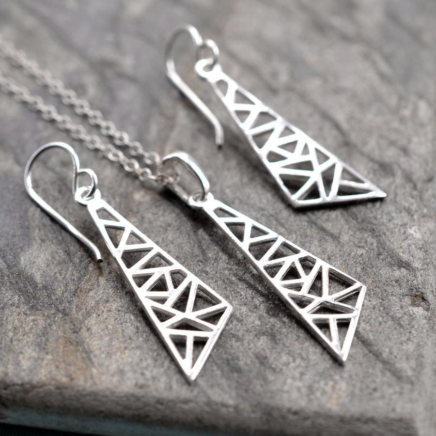 Sterling Silver Dangly Asymmetric Triangle Earrings