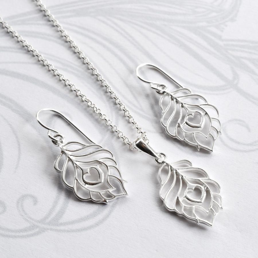 Sterling Silver Peacock Love Dangly Earrings