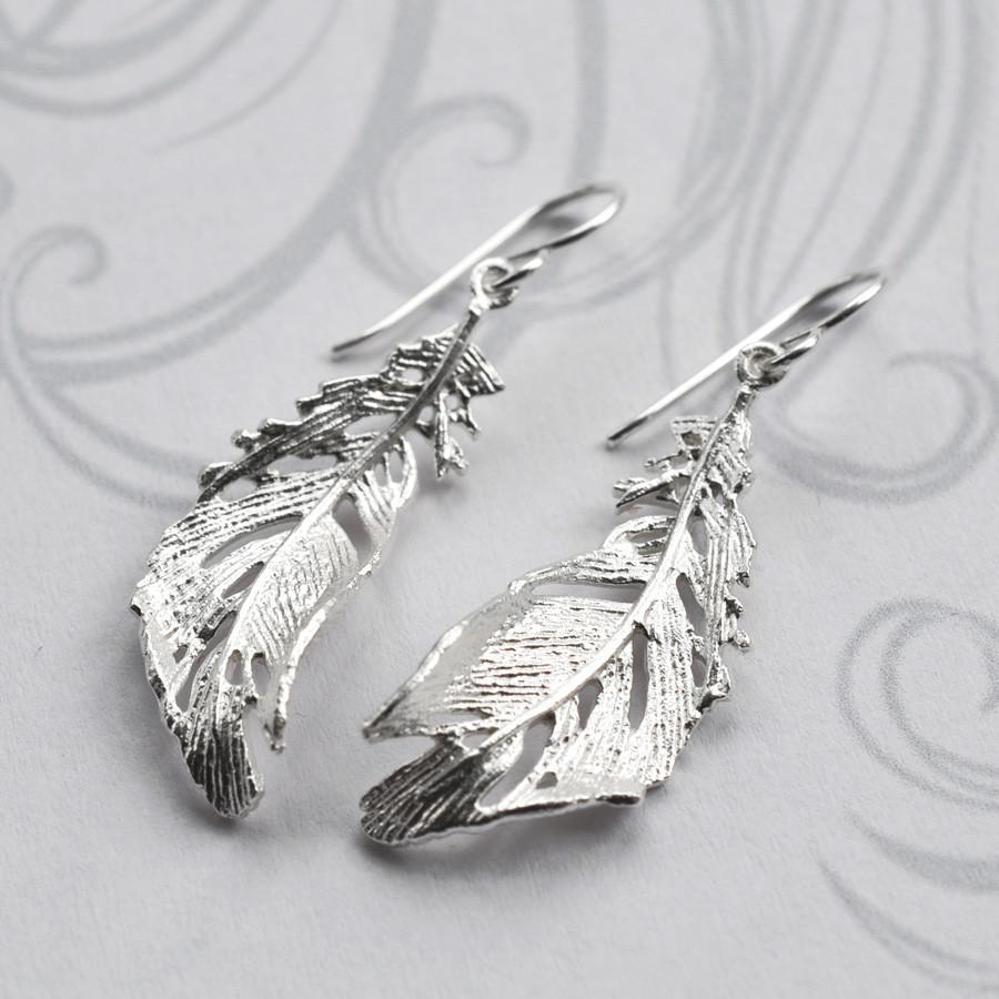 Sterling Silver Dangly Soft Feather Earrings