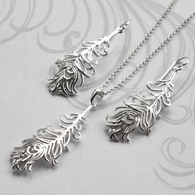 MJ0305S Silver Peacock Feather Set 00c33481 0a61 486f aebb 6a8dd2dd2228