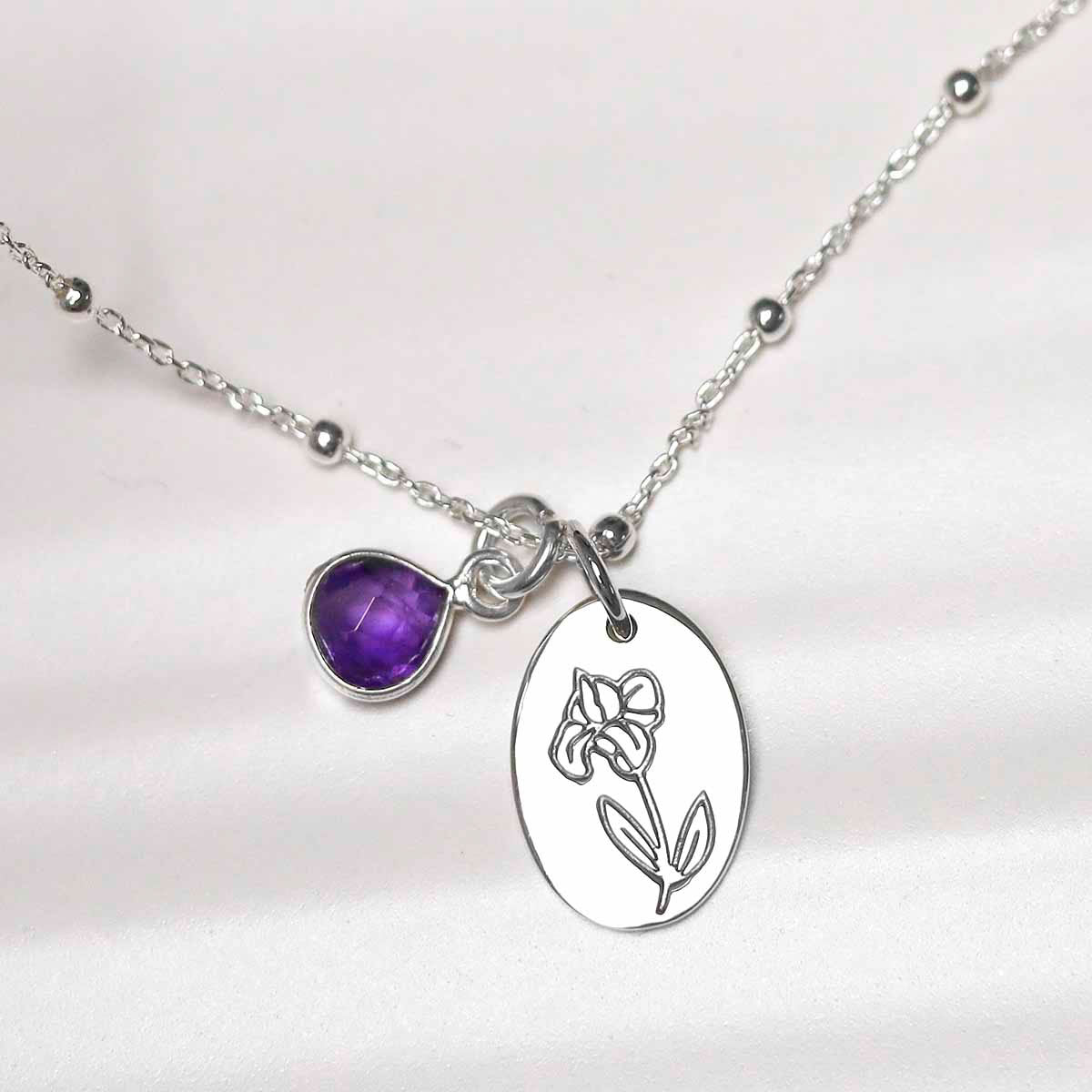 Sterling Silver February Birth Flower Necklace