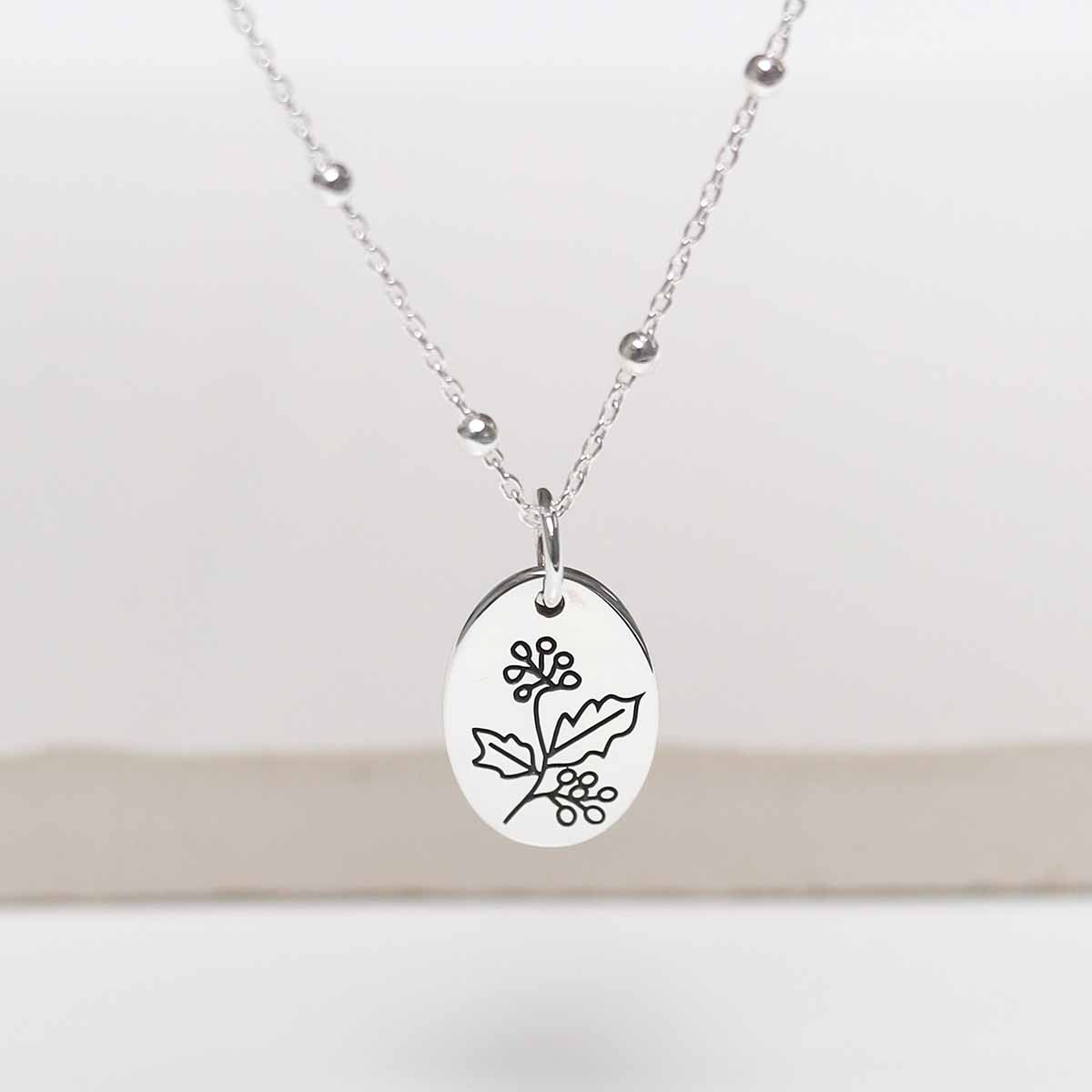 Sterling Silver December Birth Flower Necklace