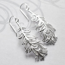 MJ0305E Silver Peacock Feather Earrings 1
