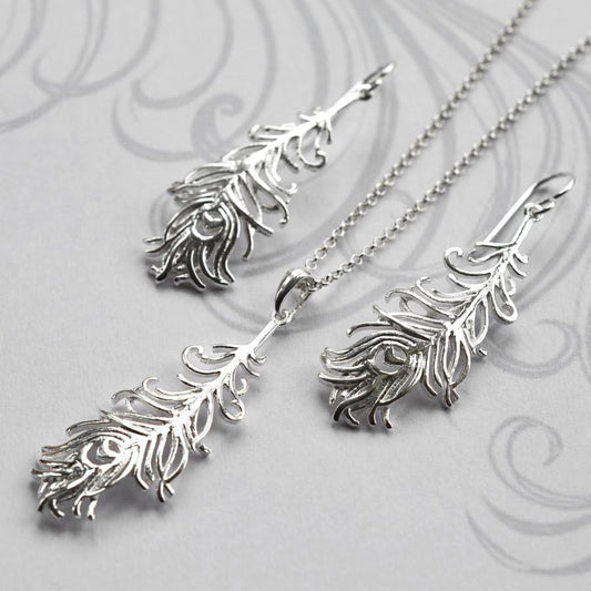 MJ0305S Silver Peacock Feather Set