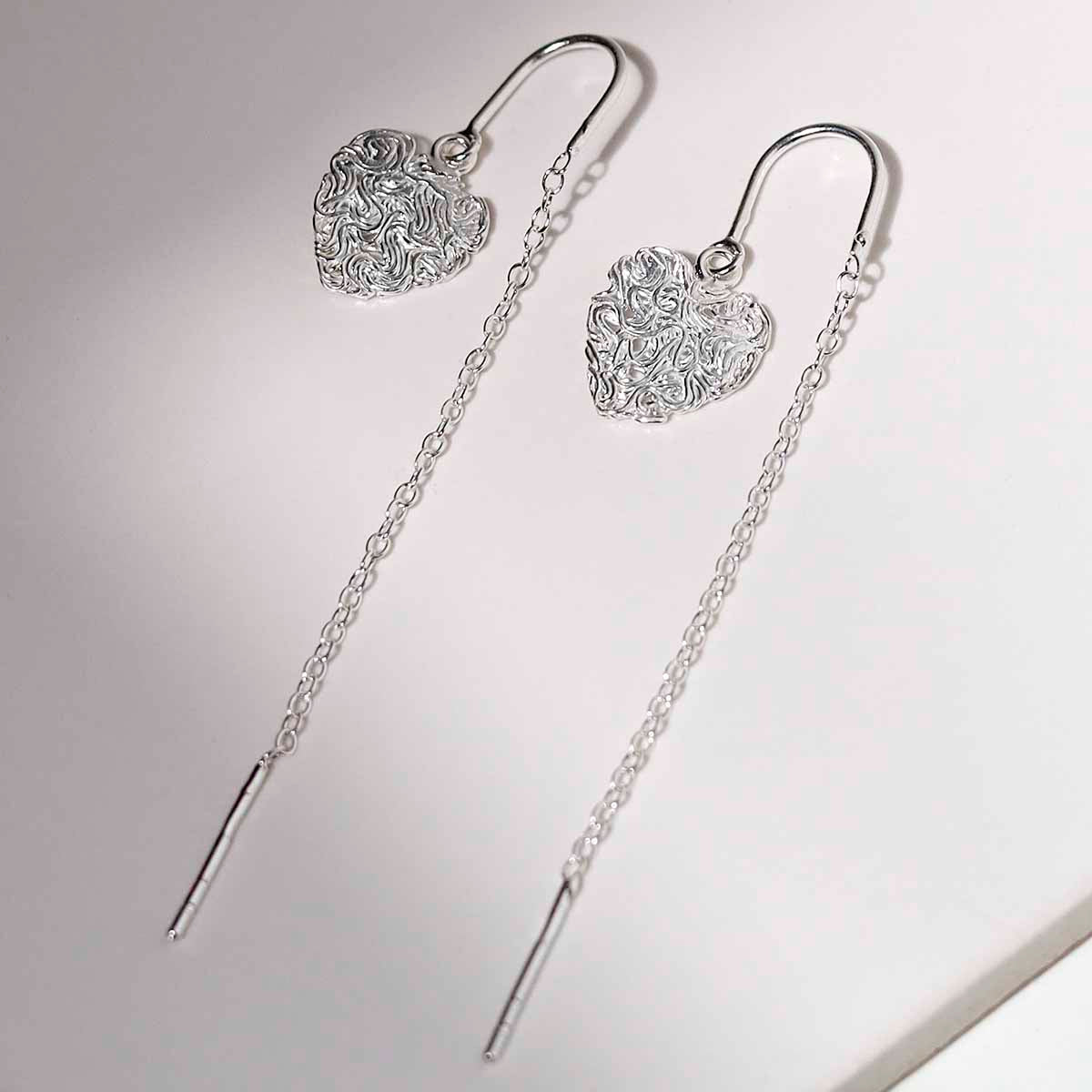 Sterling Silver Filigree Heart Threaders