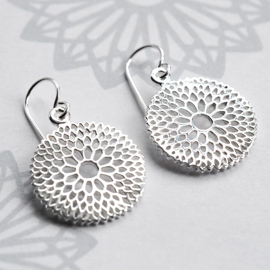 Sterling Silver Dangly Chrysanthemum Earrings