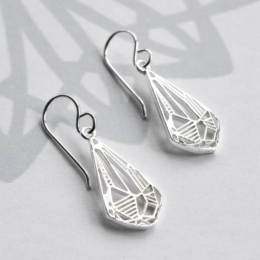 Sterling Silver Dangly Art Deco Diamond Earrings
