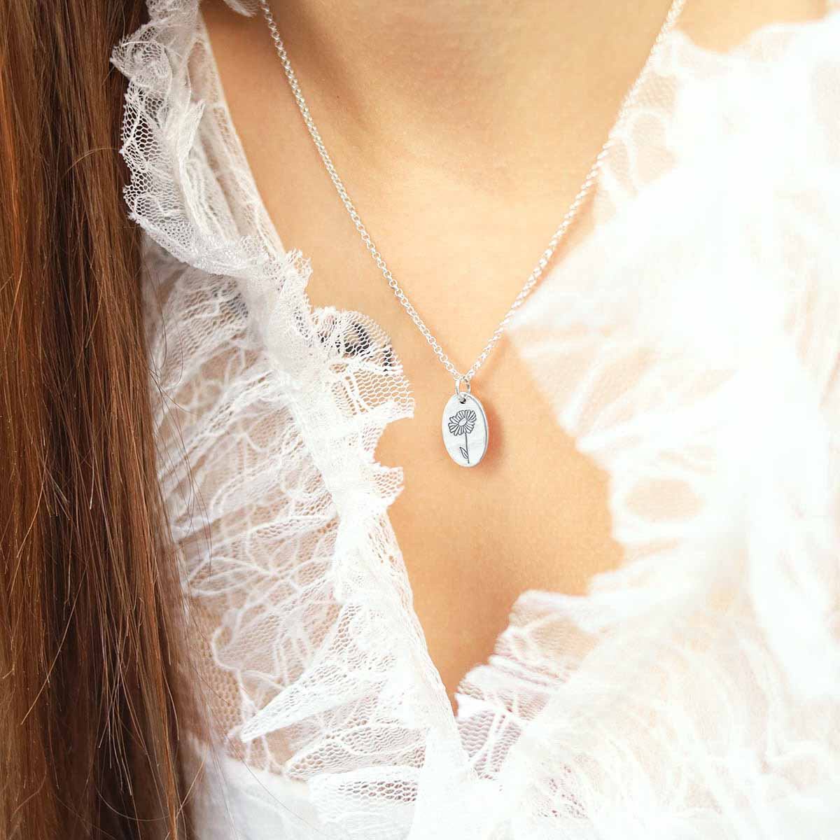 Sterling Silver April Birth Flower Necklace