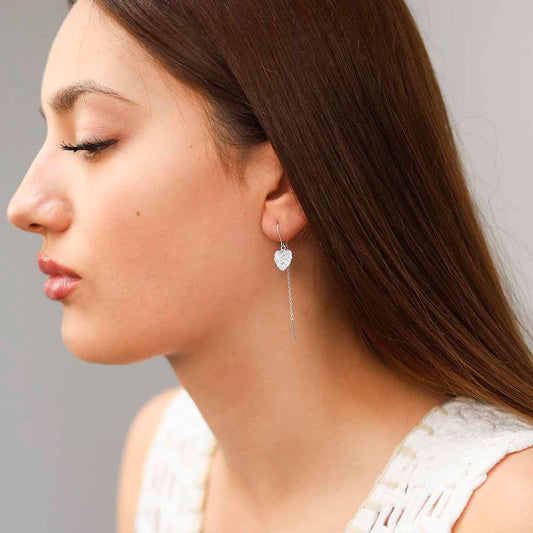 ML837 Sterling Silver Heart Threader and Chain Studs Model