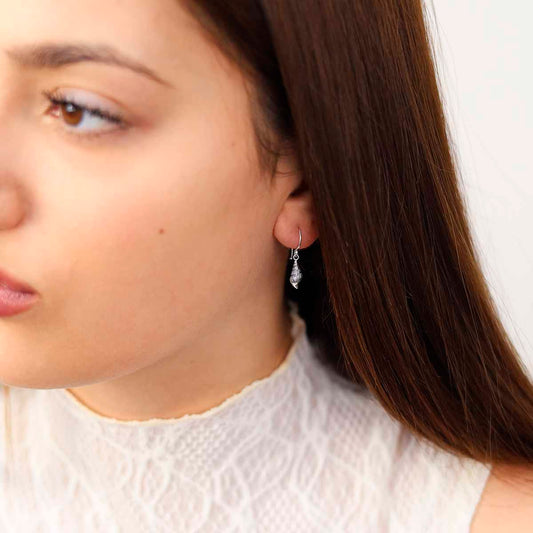 ML996 Sterling Silver Spiral Shell Dangly Earrings  Model