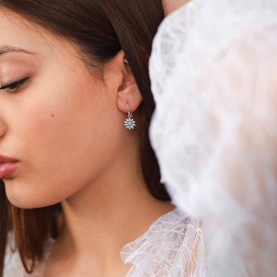 ML993 Sterling Silver Dahlia Dangly Earrings Model