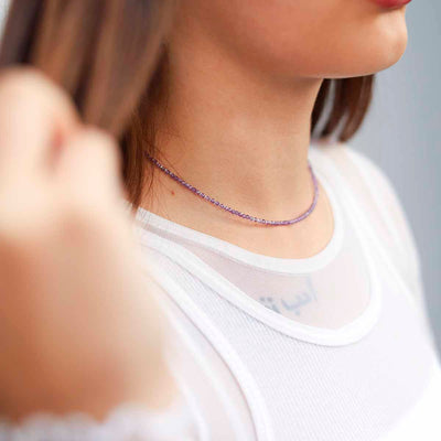 ML845 Amethyst Gemstone Beaded Necklace Model