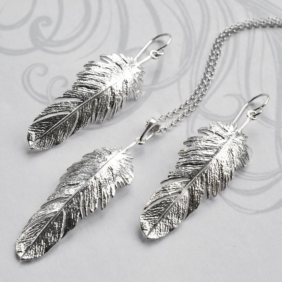 Sterling Silver Feather Drop Necklace