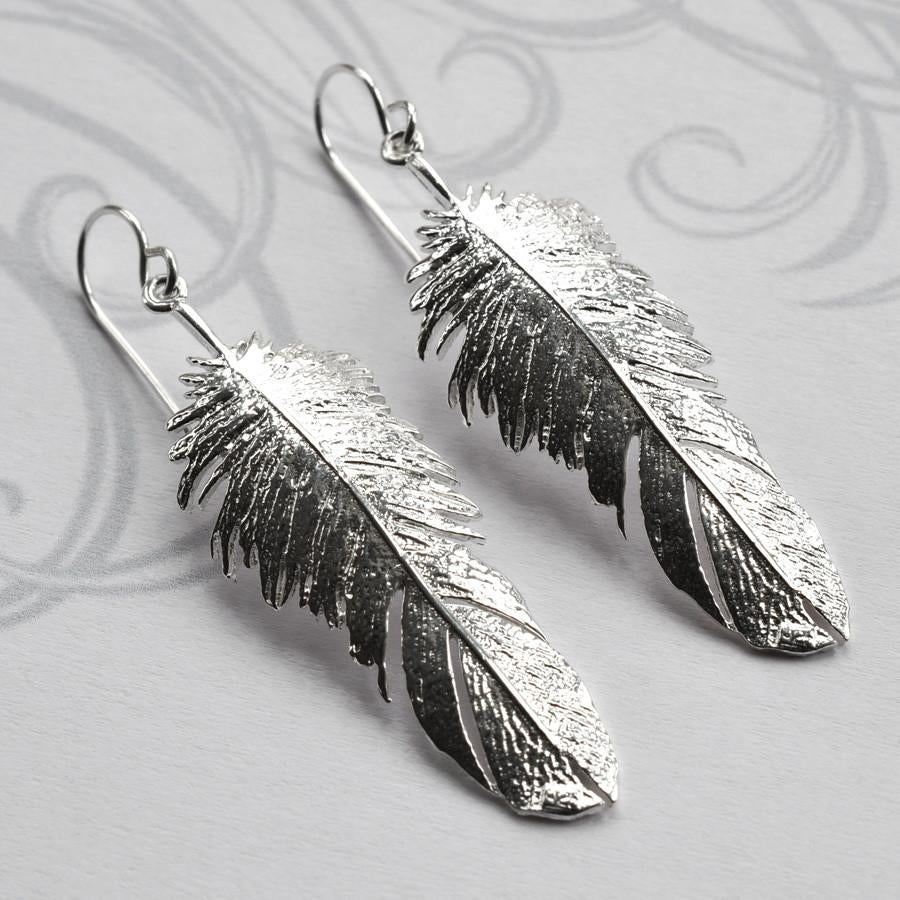 Sterling Silver Feather Drop Necklace