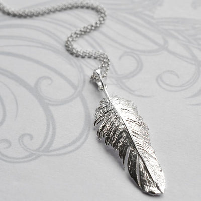 MJ0295N Silver Feather Drop Necklace